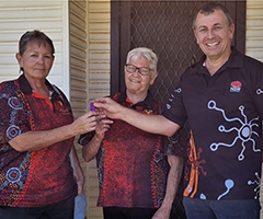 Cobar Local Aboriginal Land Council Chair Janelle McDonnell and Board member Brenda Harvey with Crown Lands Aboriginal Land Claim Assessment Team Manager Shane Smith.