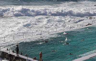 Sunrise over Bondi beach ocean pool