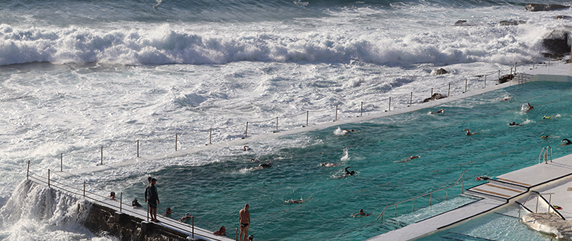 Sunrise over Bondi beach ocean pool