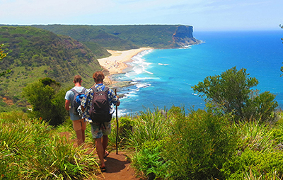 Aerial view of bushwalkers in national park.