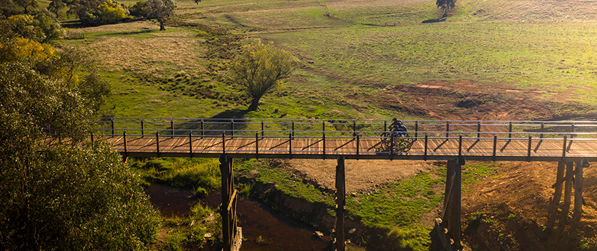 Bike riders on the Tumbarumba to Rosewood rail trail.