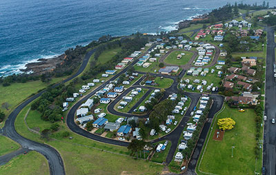 Aerial view of Bermagui Reflections Holiday Park