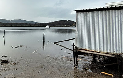 Oyster shack over lake