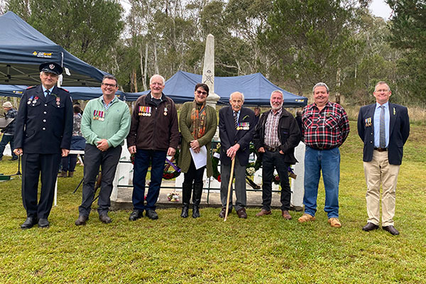 Ian Litchfield (centre) with others at the Anzac Day ceremony at Lowther Hampton War Memorial Reserve