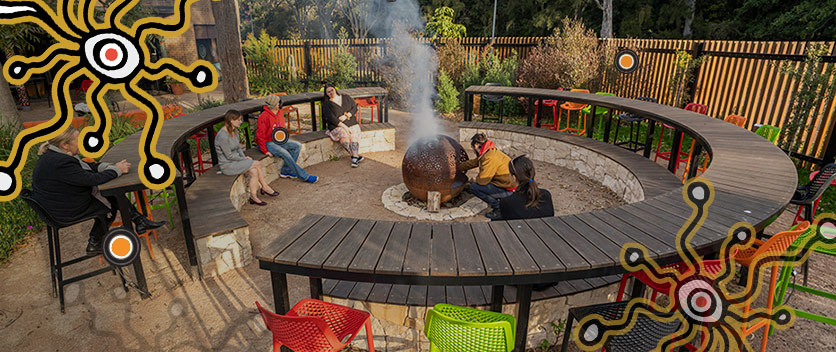 People sitting at a Yarning table