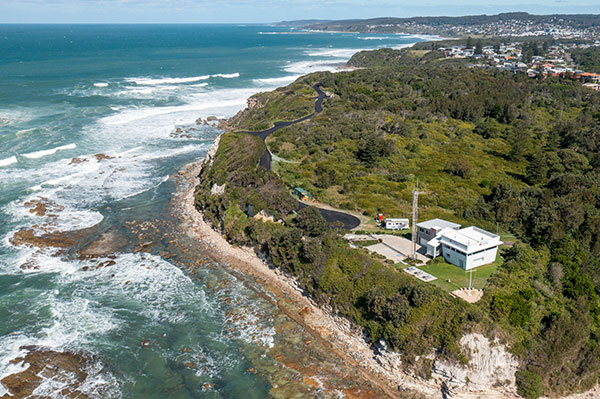 Aerial view of the upgraded road to the Marine Rescue Lake Macquarie at Swansea Heads