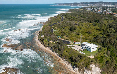 Aerial view of the upgraded road to the Marine Rescue Lake Macquarie at Swansea Heads