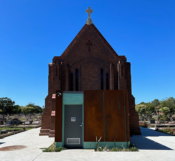 The Sandgate Chapel upgrade repaired paths, doors and windows and installed power. lighting, toilet, solar panels, landscaping and signs.