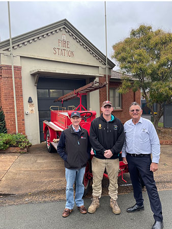Daryl Lawrence (Crown Lands Orange Group Leader), Craig Gibson (Parkes Fire Station Captain) and Phillip Dixon (President of Parkes Antique Car Club)