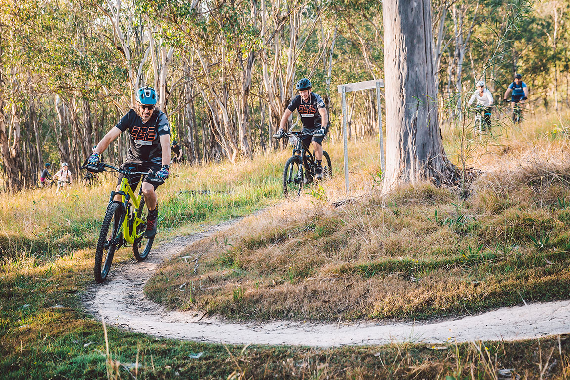 People riding bikes on the bike track, Dungog Common NSW