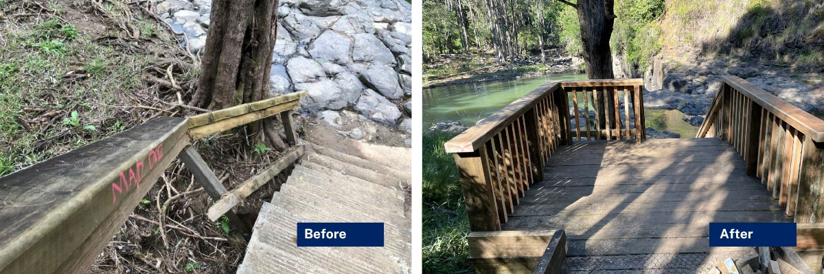 Hanging Rock Falls Reserve reconstruction before and after images