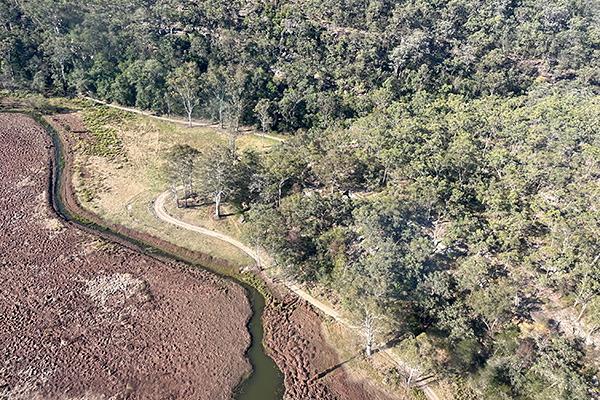 Aerial view of a fire trail in Sydney basin.