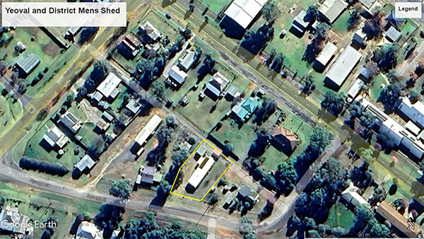 Aerial view of Yeoval and District Mens Shed. Image credit: Google Earth