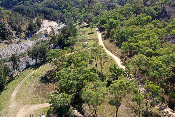 Aerial view of the upgrade to the Bridle Track camping location