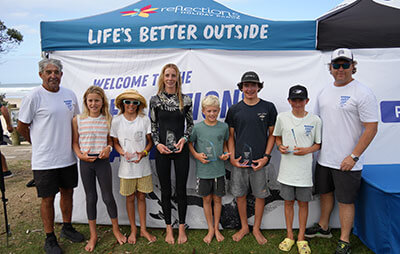 The Reflections Cadet Cup winners with Surfest co-ordinator Warren Smith
