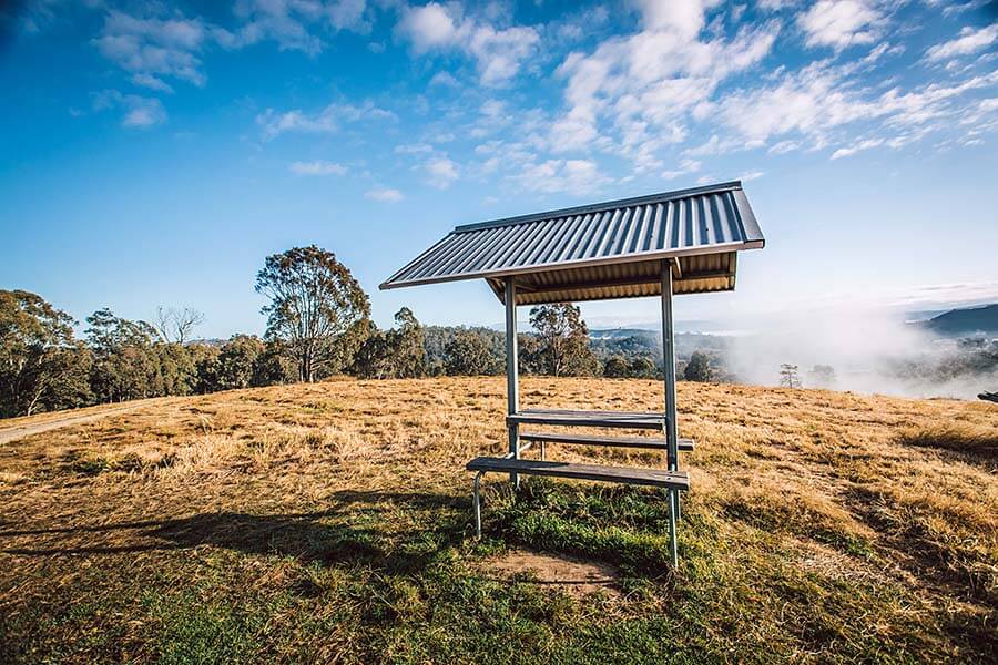 Picnic table along the track, at Dungog Common NSW. Credit: Shannon Richmond / DPE