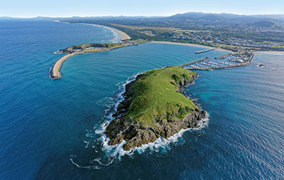 Aerial view of the Coffs Harbour revitalisation shoreline