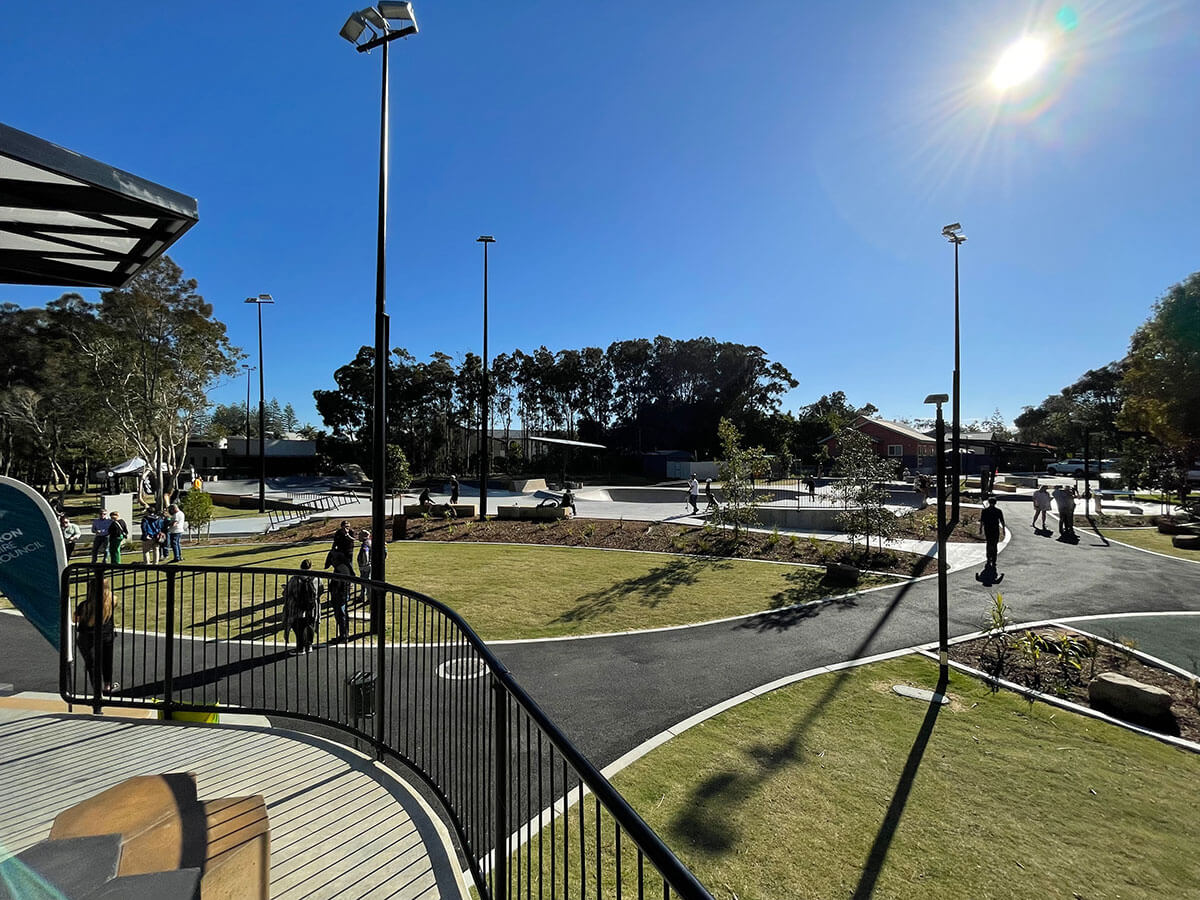 Community park with skateboarding tracks
