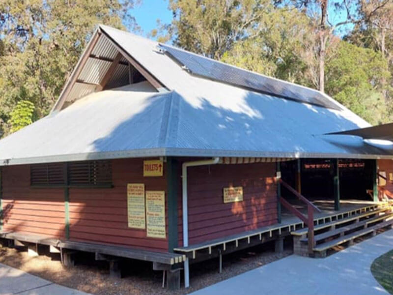 Wooden building with tin roof in the bushland in Clarence Valley, Northern NSW named Ashby Hall.