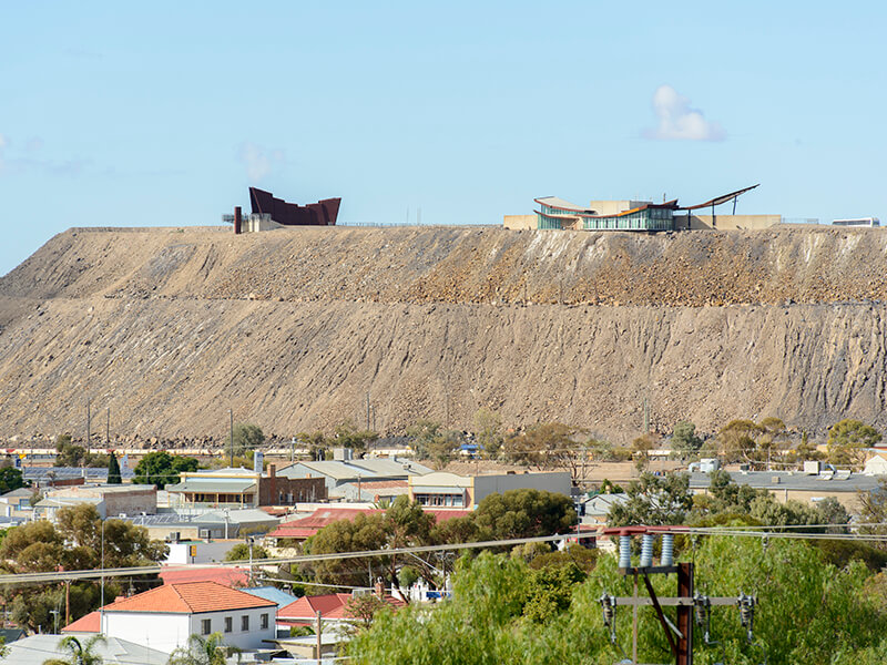 Views across the city of Broken Hill to the Line of Lode Miners Memorial.