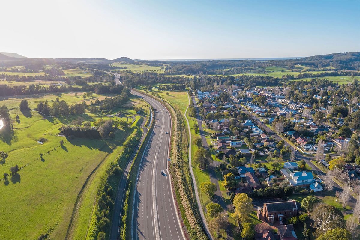 A birds-eye view of the Berry Bypass road, Berry NSW. Credit: NSW Department of Planning, Housing and Infrastructure / Dee Kramer