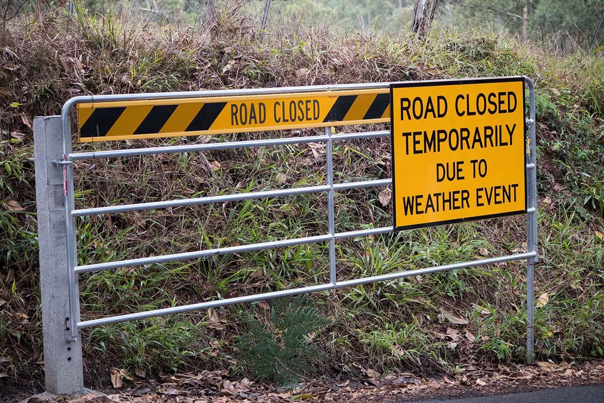 Temporary Road closure sign, near Lismore NSW. Credit: NSW Department of Planning, Housing and Infrastructure / Rest Your Eyes Productions