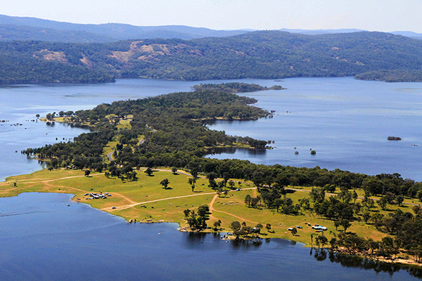 Aerial view of Reflections Holiday Park Copeton Waters.