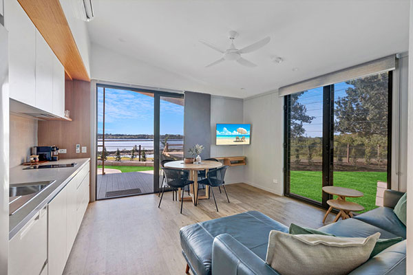 New premium Urunga Cabin positioned right on the river