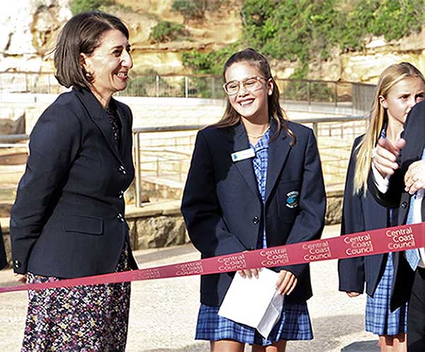 Premier Gladys Berejiklian at the Terrigal Boardwalk and Rockpool opening Premier Gladys Berejiklian at the Terrigal Boardwalk and Rockpool opening
