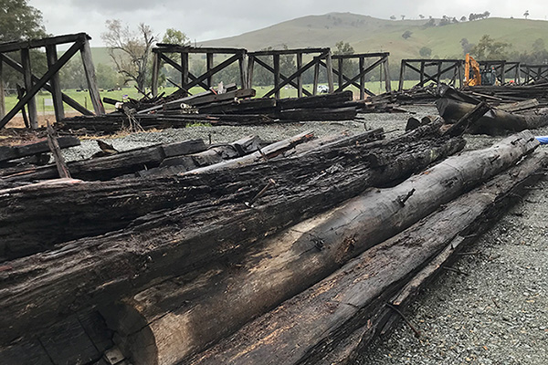 Salvaged timber from the Prince Alfred Bridge Salvaged timber from the Prince Alfred Bridge.