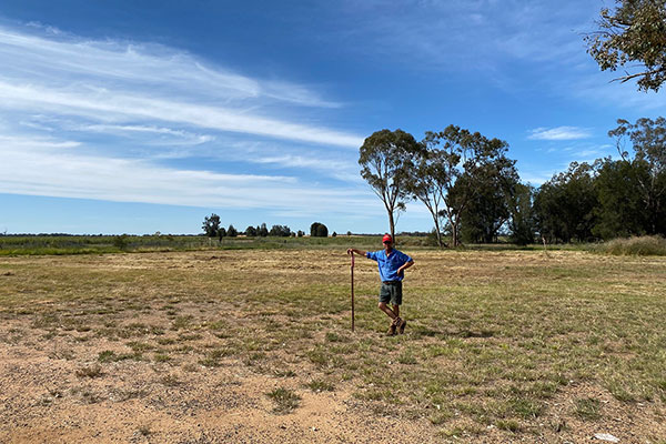 Mungery Recreation Reserve Land Manager president Andrew McIntyre on the bare site before it transformed for tennis courts