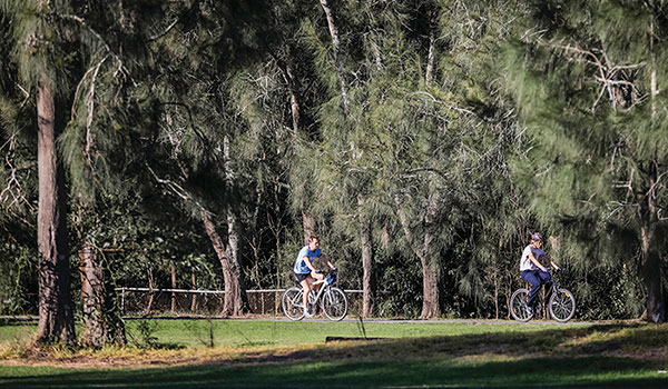 People cycling in Crown land reserve People cycling in Crown land reserve