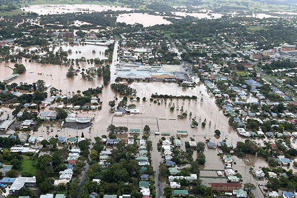 Aerial view of floods in NSW