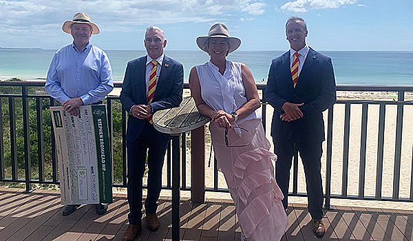 Myall Lakes MP Stephen Bromhead; Surf Life Saving NSW President George Shales; Minister for Water, Property and Housing Melinda Pavey; Surf Life Saving  president, Steven Pearce