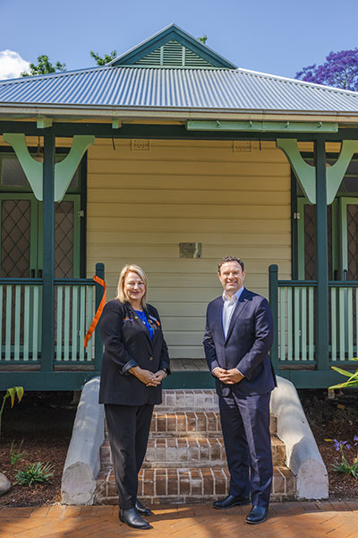 Penrith Mayor Tricia Hitchen and Penrith MP Stuart Ayres helped cut a ribbon to mark completion of the Police Cottage refurbishment.
