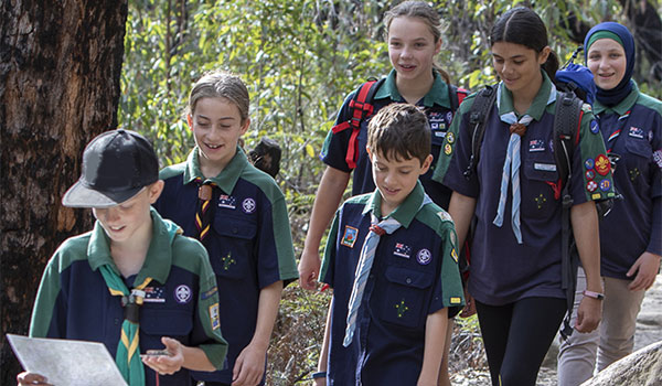 Scouts walking through the bush Scouts walking through the bush